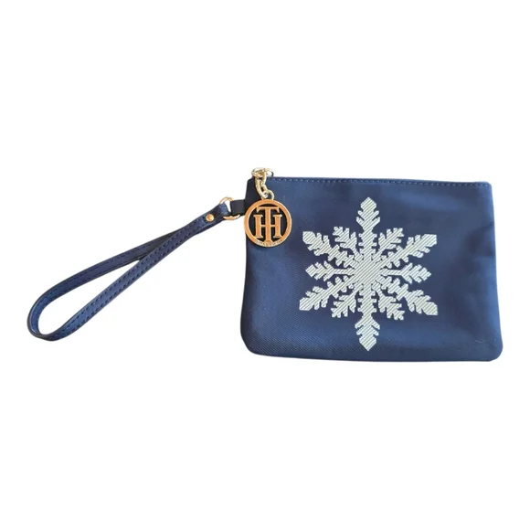 Tommy Hilfiger Novelty Navy Blue Snowflake Zip Wristlet - Picture 2 of 6